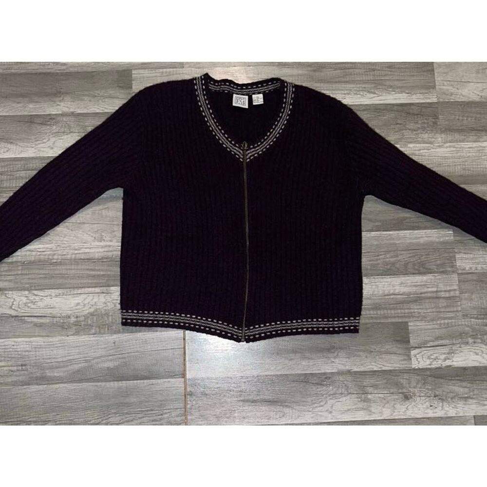 Vintage Field Gear Womens Shetland 100% Wool Zip Up Cardigan Sweater Sz L Purple